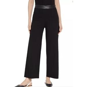 New NWT‎ Lysse Denver Pants Wide Leg Ponte Size XL Black Faux Leather Waistband